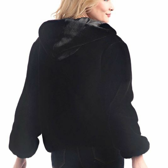 BLACK SHEARED BEAVER FAUX FUR HOODED PARKA - Picture 11 of 12